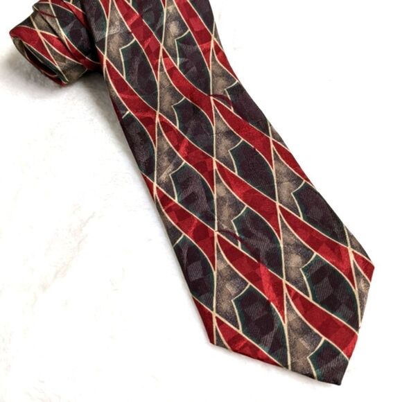 Vintage Men's 100% Silk Abstract Print Tie by Status - Picture 7 of 14